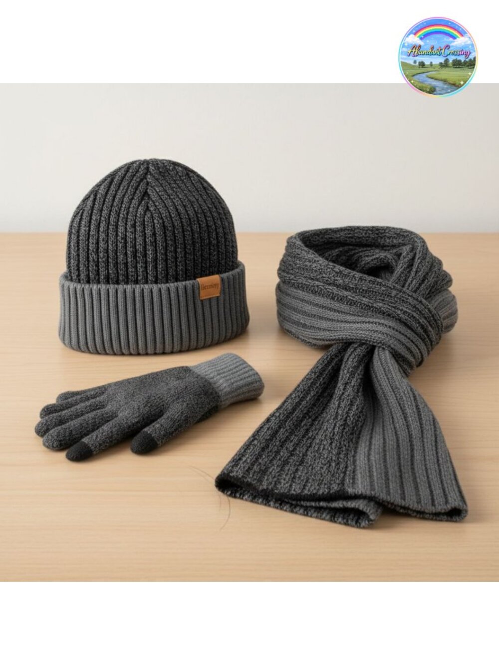 Men's Winter Hat Scarf Gloves Set 3 PCS Acrylic Knit Thermal Cold Weather